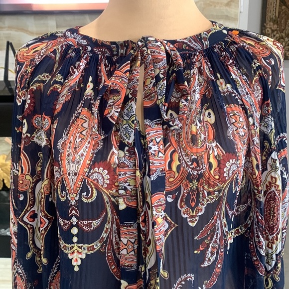 Cato Pleated Tie Front Paisley Woman’s‎ Navy Blue Blouse. Size(14-16) (70) - Picture 3 of 9